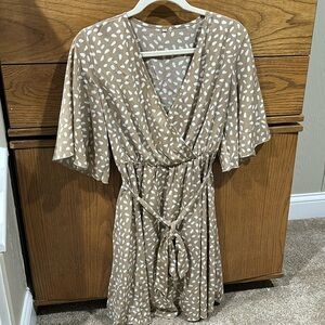 Brown spotted wrap dress